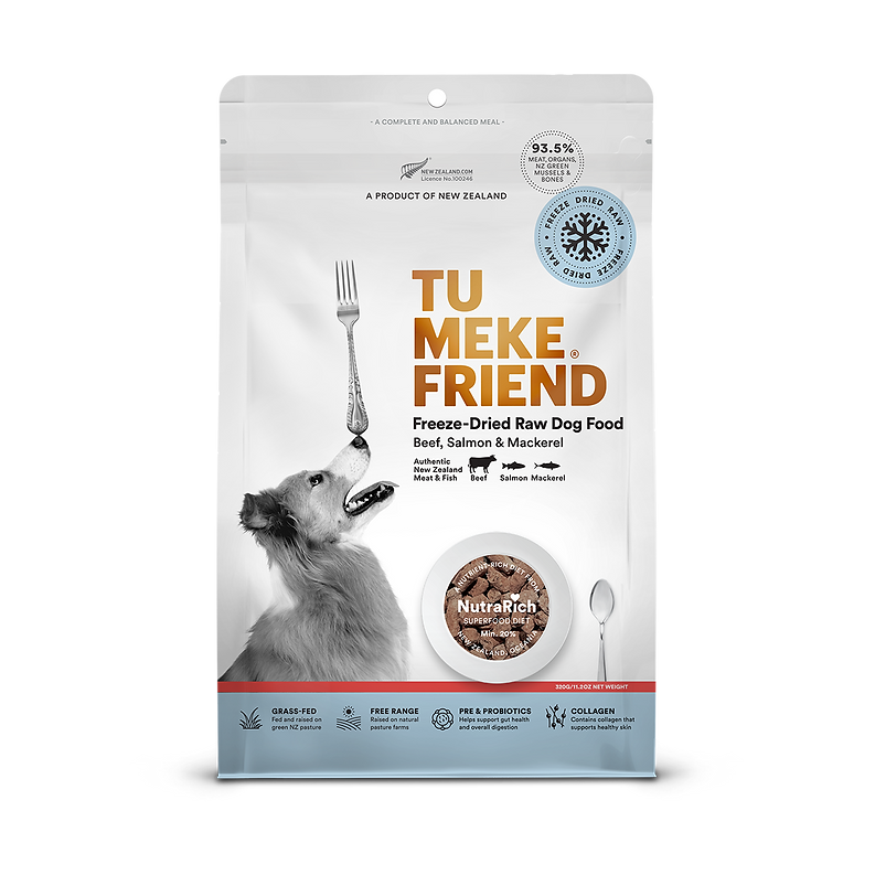 TuMeke Friend - 牛肉三文魚鯖魚超級食物凍乾犬糧 320g